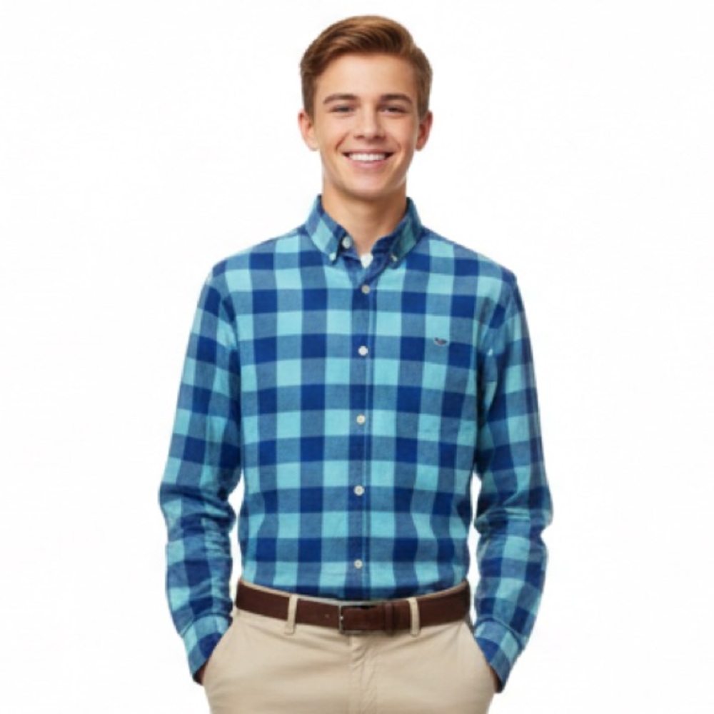 Vineyard Vines Blue Checkered Men Small Long Sleeve Casual Button Down Shirt